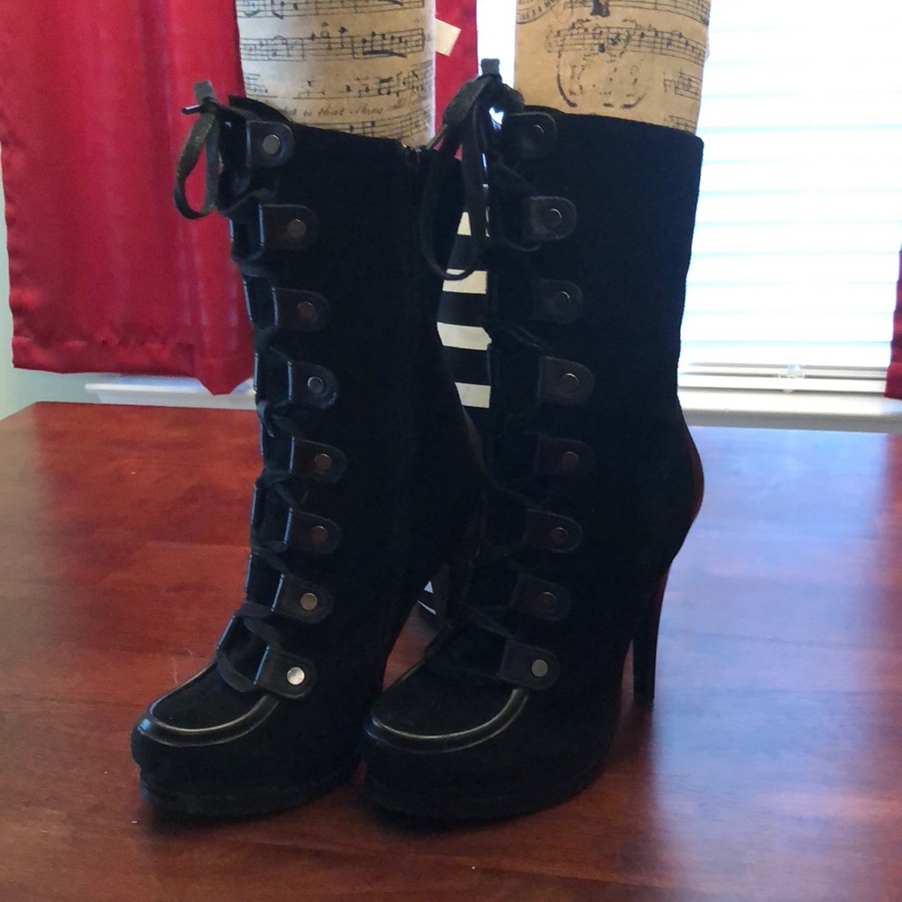 Charles David Lace Up Platform Heel Boots
